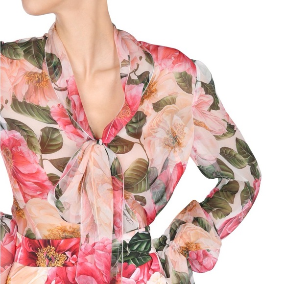 DOLCE & GABBANA CAMELIE PRINT SILK CHIFFON SHIRT - Picture 1 of 4